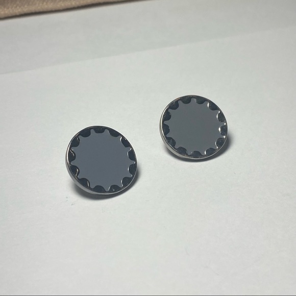 Vintage Flatfaced Round Silver-toned Post Earrings